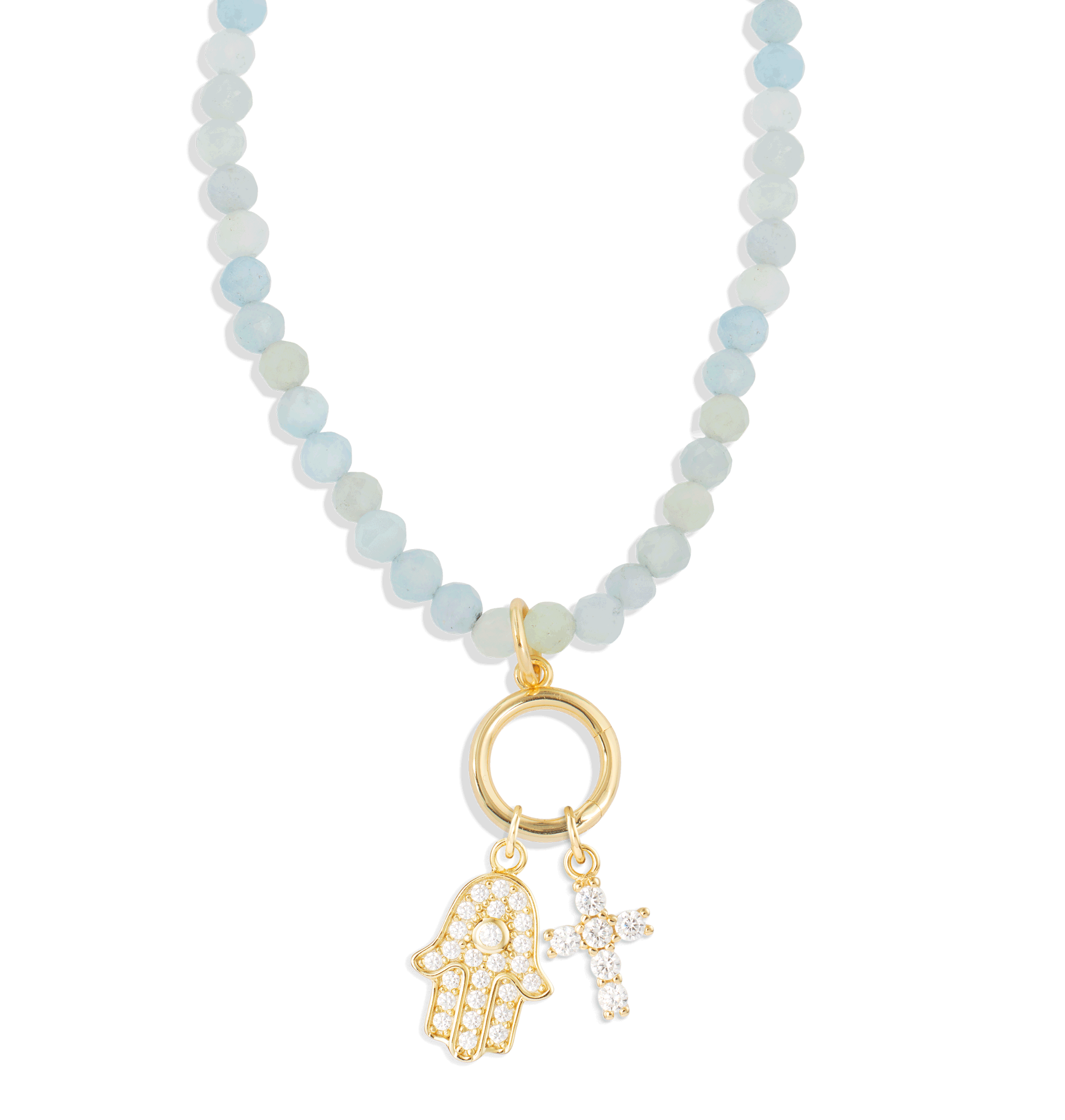 Custom Aqua Frost Bead Charm Necklace