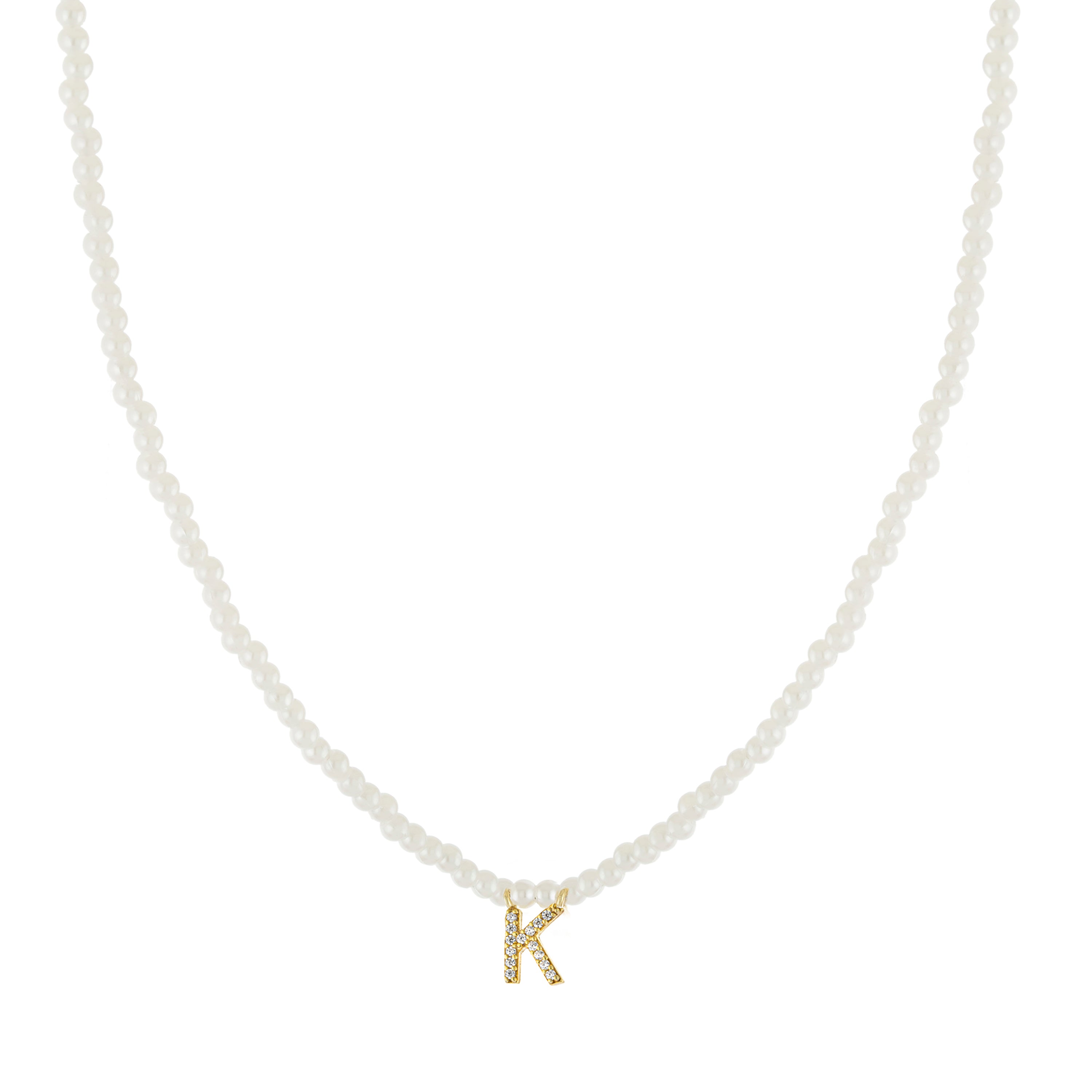Gold Initial Pearl Necklace